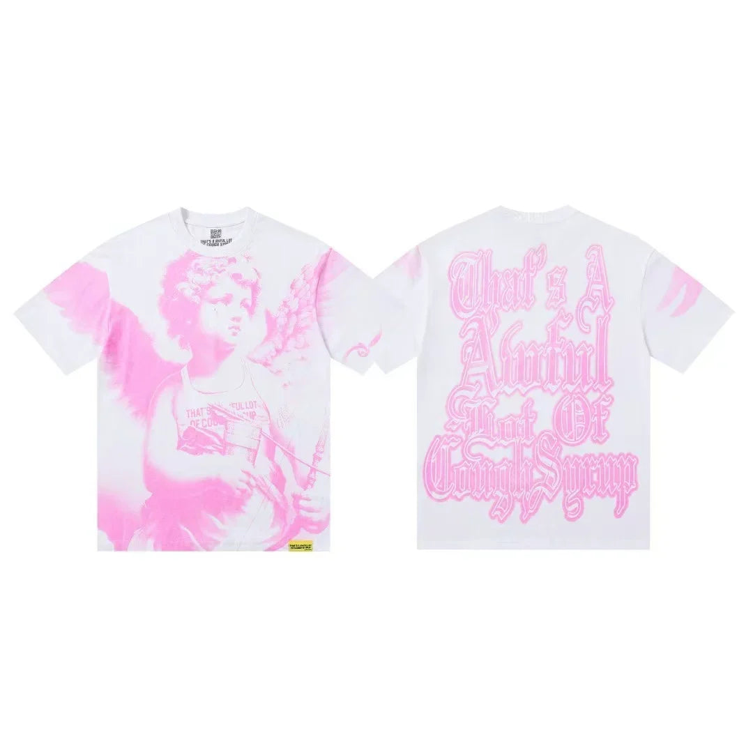 That's A Awful Lot Of Cough Syrup Angel Heart Graphic T-Shirt - Pink