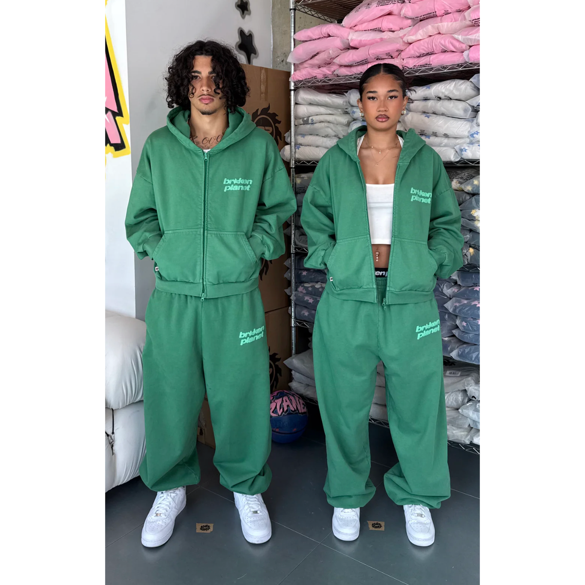 Broken Planet Star Logo Zip Up Hoodie Green
